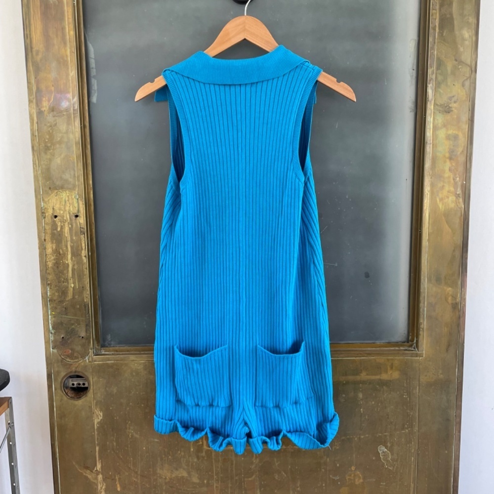 Show Me Your Mumu Teal Rib Knit Zip Front Sweater Tank Romper XS Collared - Picture 9 of 10